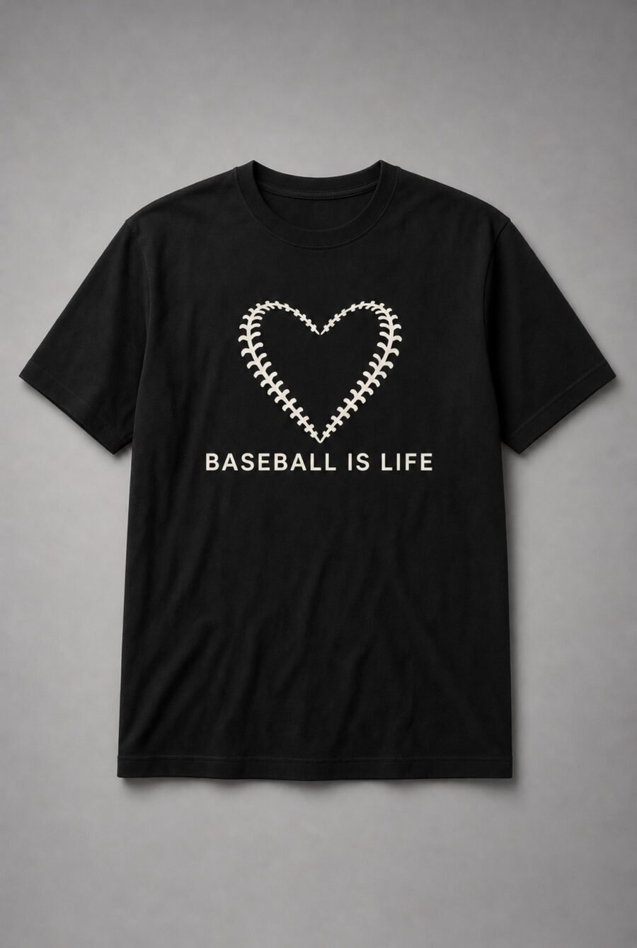 Baseball Is Life Stitched Heart Unisex T-Shirt - Black