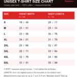 Unisex T-shirt size chart