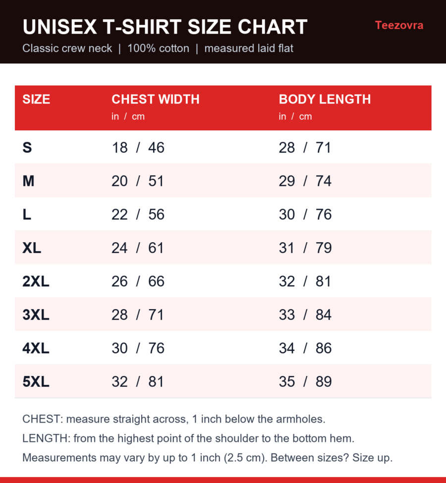Unisex T-shirt size chart